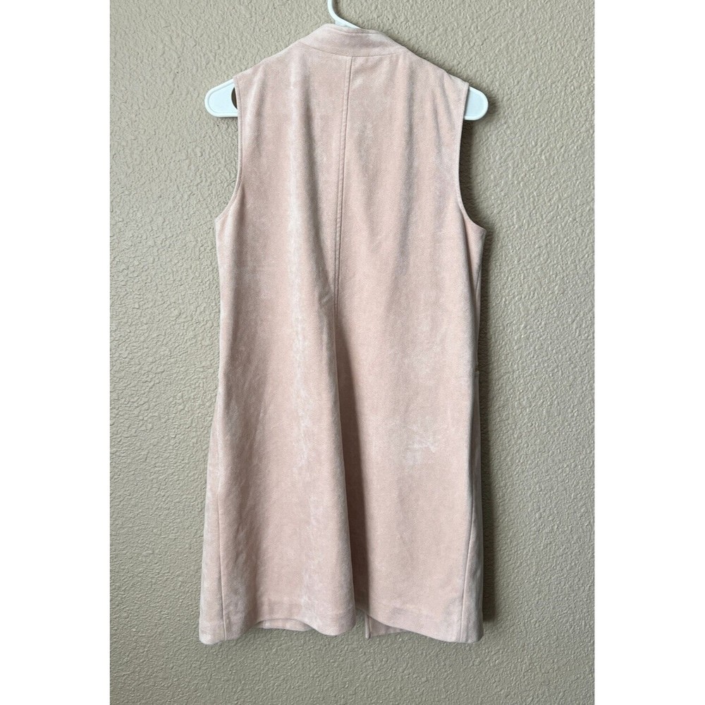 Calvin Klein Womens Faux Suede Pink Zipped Pockets Open Front Long Vest Size 8 - Picture 2 of 16